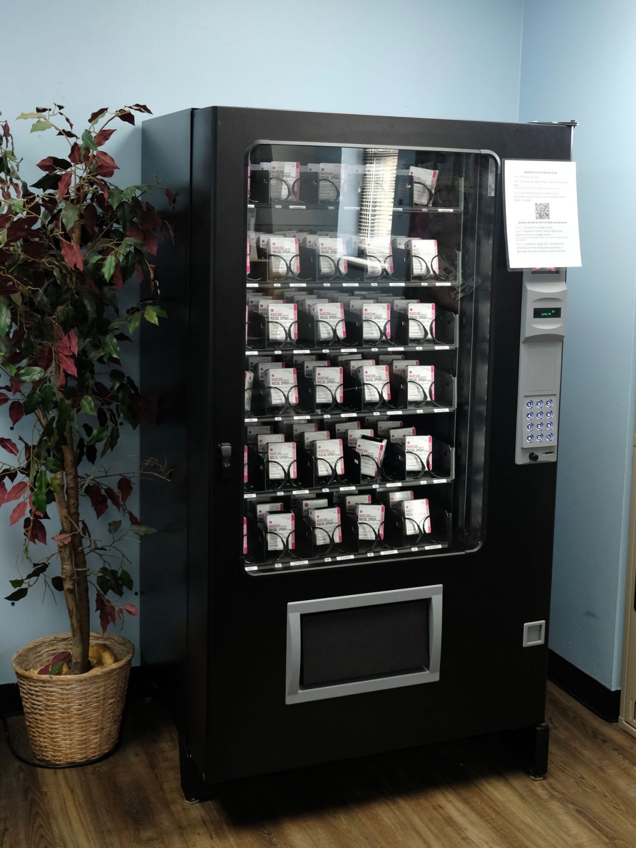 A photo of the Narcan kiosk in the lobby of the Alamance County Health Department.