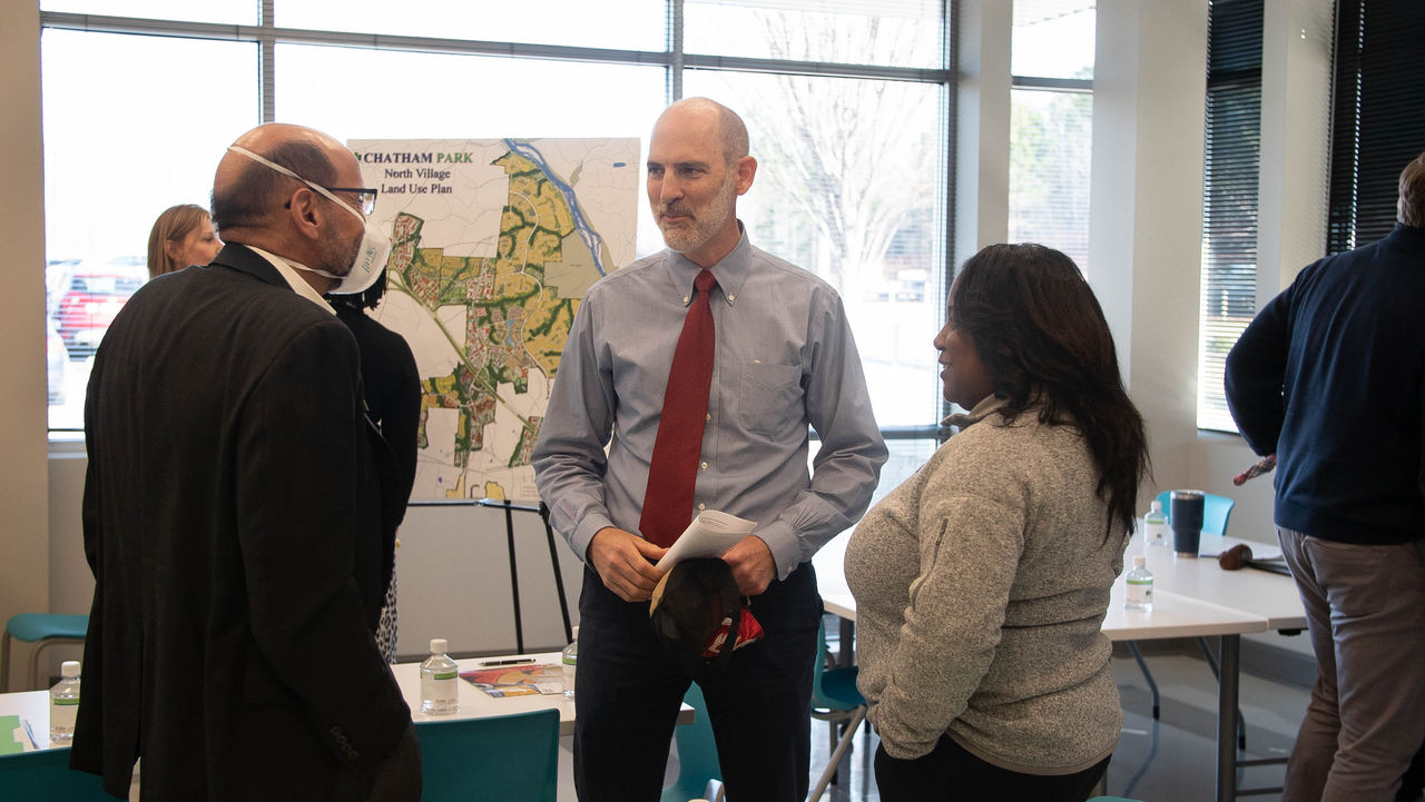 El Futuro Executive Director Dr. Luke Smith, center, at a Blue Cross and Blue Shield  of North Carolina Extra Miles Tour event in Chatham County in March 2021.