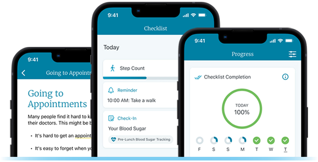 Articles, health checklist and progress in the Wellframe app