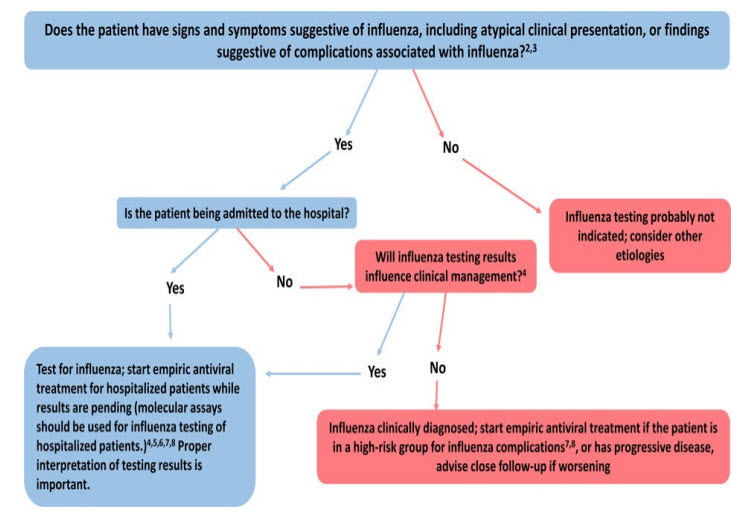 CDC algorithm of two sets of guidelines concerning testing for influenza