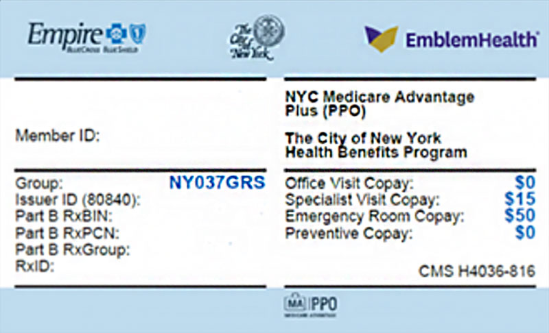 Sample NYC Medicare Advantage ID card